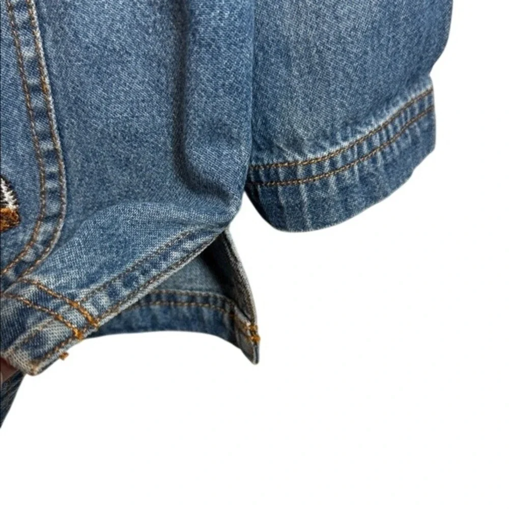 Y2K Cottagecore Cute Denim Embroidered Cat Flowers Button Front Women's‎ Jacket